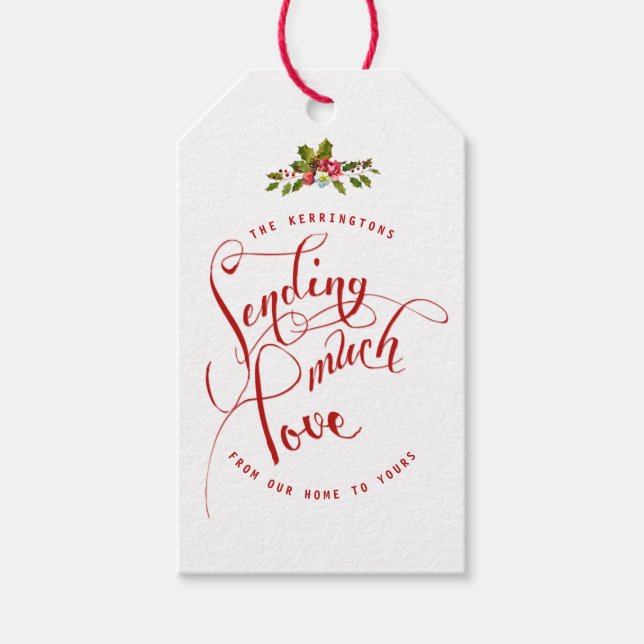 Skickar Mycket Kärlek Holly Blommig Jul Presentkor Presentetikett (Framsidan)