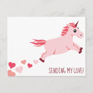 Skickar vykort för Kärlek Rosa Unicorn Hearts