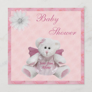 Skickat från mer än Angel Teddy Rosa Baby Shower Inbjudningar
