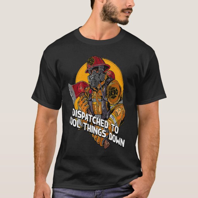 Skickat till Coola Sak Down Firefighter Firema T Shirt (Framsida)