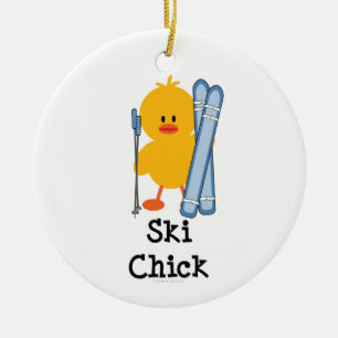 Skida chickprydnaden julgransprydnad keramik