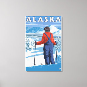 Skida i Alaska vintage resoraffisch Canvastryck