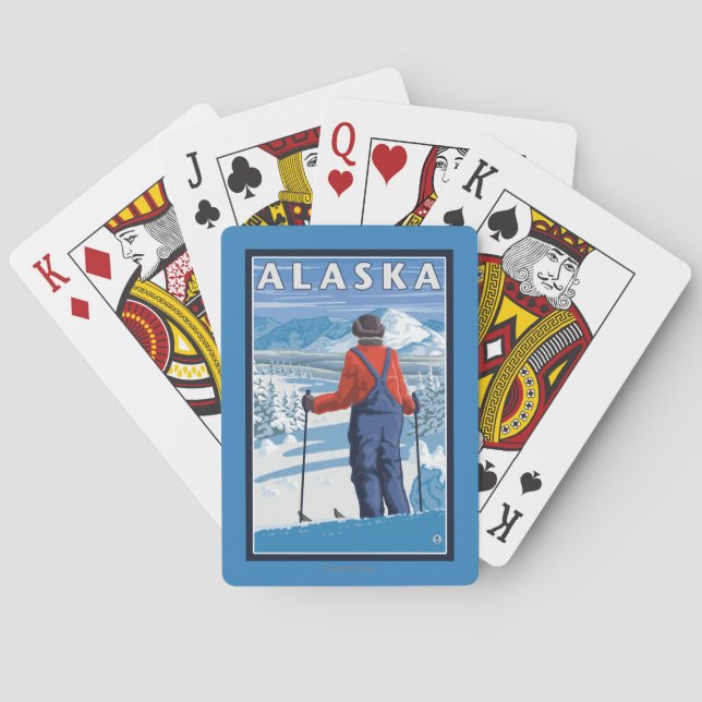 Skida i Alaska vintage resoraffisch Casinokort (Baksidan)
