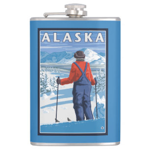 Skida i Alaska vintage resoraffisch Fickplunta