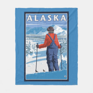 Skida i Alaska vintage resoraffisch Fleecefilt