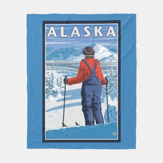 Skida i Alaska vintage resoraffisch Fleecefilt (Framsidan)