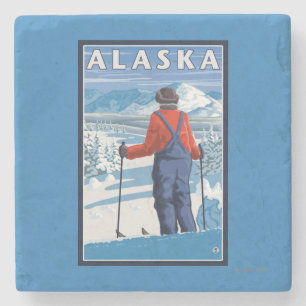 Skida i Alaska vintage resoraffisch Underlägg Sten