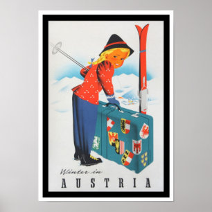 Skida i Österrike vintage resoraffisch Poster