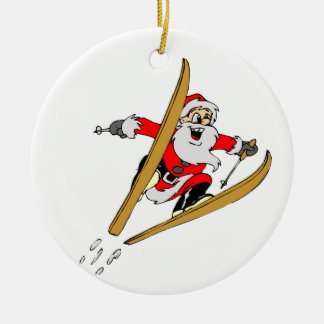 Skida jultomten julgransprydnad keramik