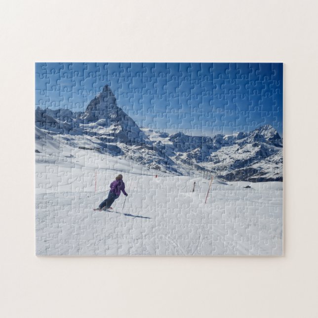Skida med Mt. Matterhorn i Zermatt, Schweitz Pussel (Horisontell)