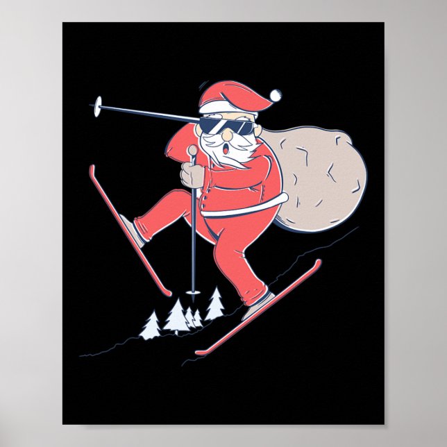 Skida Skidåkning Snö Tomte Jul Xmas Present Poster (Framsidan)