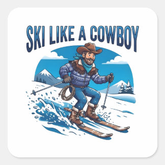 Skida som en cowboy Vinter sport design Fyrkantigt Klistermärke