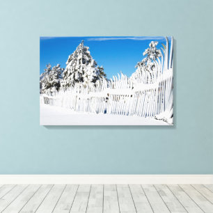 Skida staket som jackas i snö, fotograferar canvastryck