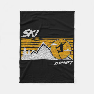 Skida Zermatt Schweiz Retro skidåkning t-shirt Fleecefilt