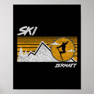 Skida Zermatt Schweiz Retro skidåkning t-shirt Poster