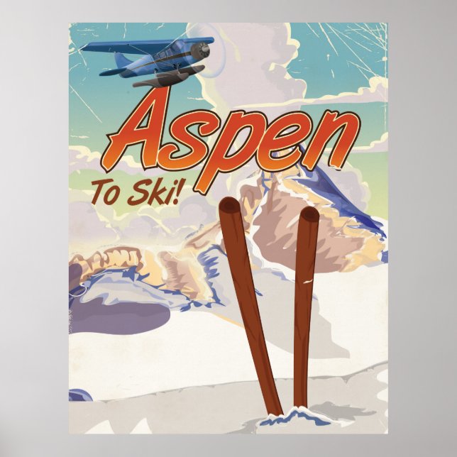 Skidaffisch för Vintage i Aspen USA Poster (Framsidan)