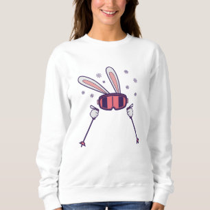 Skidåkande kanin med skidpinnar och skidglasögon t shirt