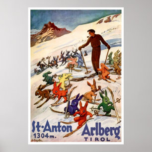 Skidåkande kaniner i St. Anton, Tyrolen, Österrike Poster