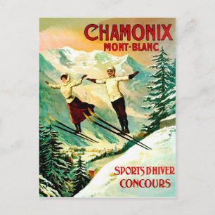 Skidåkande par på Mont Blanc-berget, Frankrike Vykort