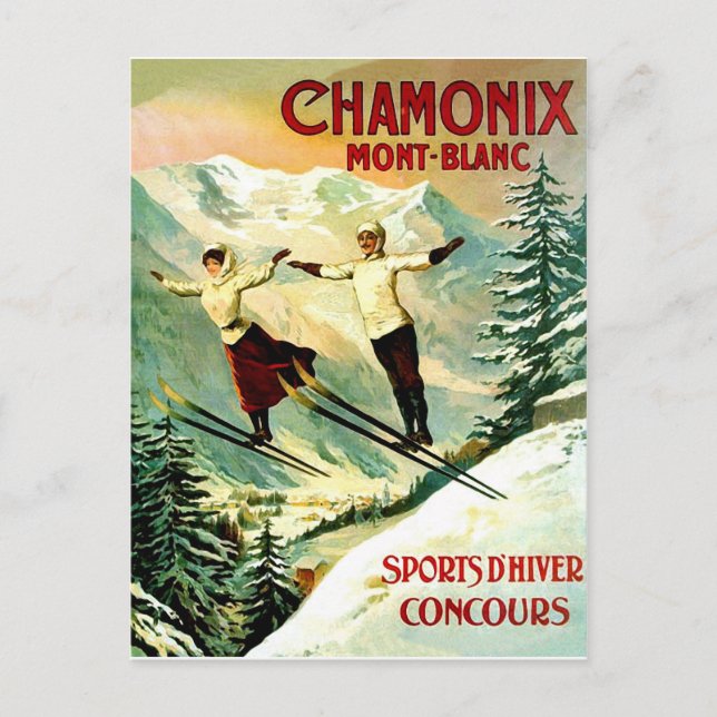 Skidåkande par på Mont Blanc-berget, Frankrike Vykort (Framsida)