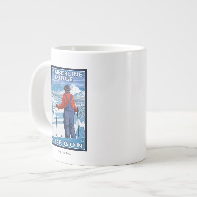Skidåkare beundrar - Timberline Lodge, Oregon Jumbo Mugg (Framsida vänster)