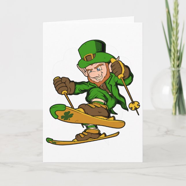 Skidåkare Leprechaun St. Patrick's Day Skidåkning  Kort (Framsida)
