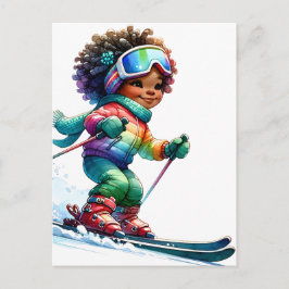 Skidåkare svart tjej magi melanin brun hud tjejer vykort