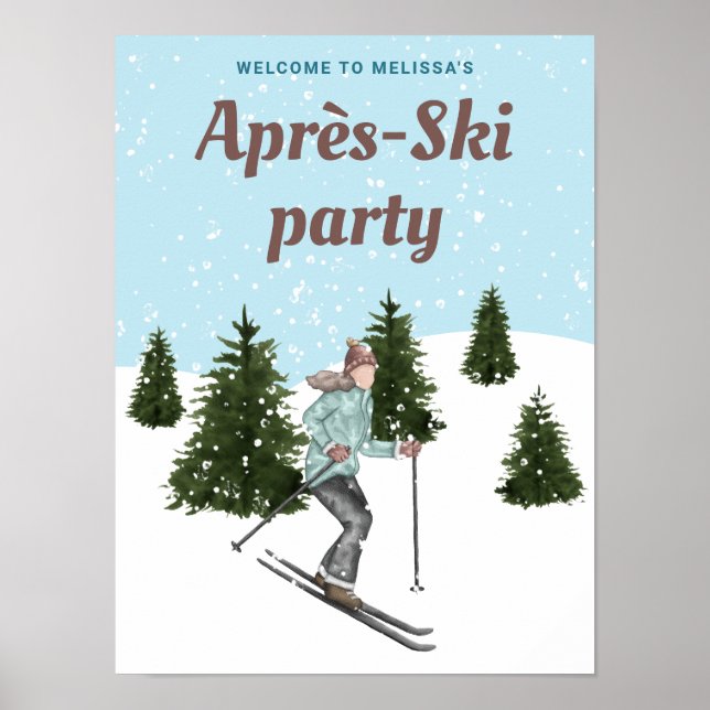 Skidåkerska Vinterbackar Après-Ski Festlig Välkoms Poster (Framsidan)