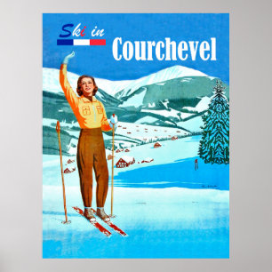 Skidåkning i Courchevel, kvinna på skidor, Frankri Poster