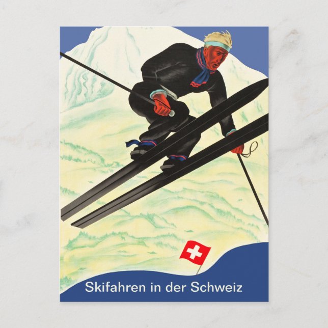 Skidåkning i Schweiz Vykort (Framsida)