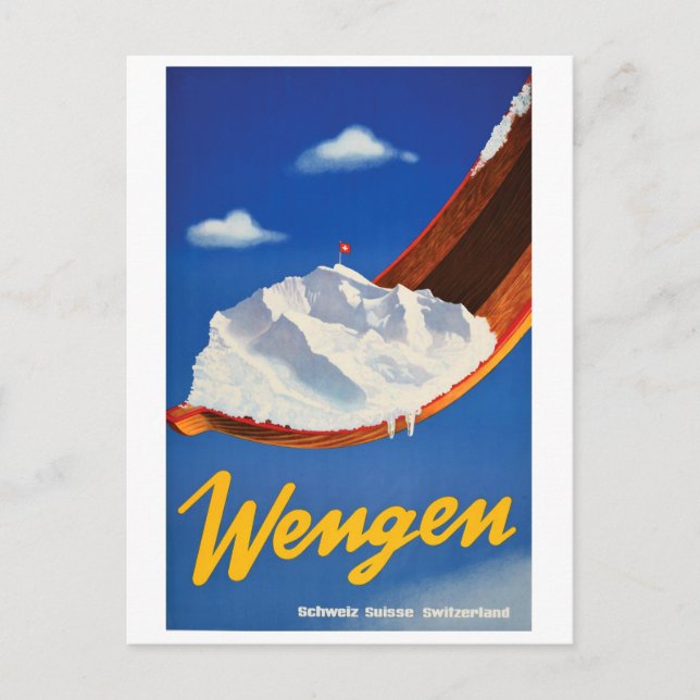 Skidåkning i Wengen, Schweiz Vykort (Framsida)