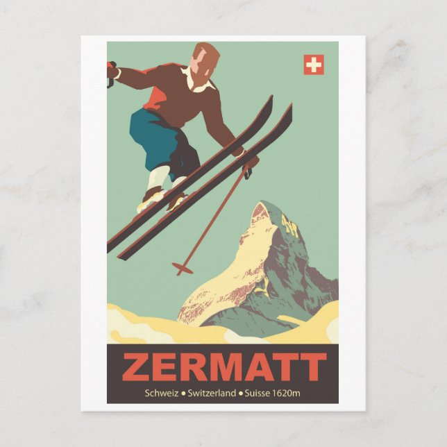Skidåkning i Zermatt Vykort (Framsida)