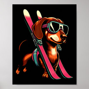 Skidåkning Korv Hund Berg Vinter Glasögon Stil Poster