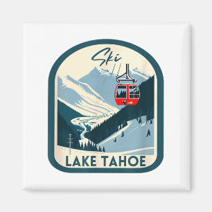 Skidåkning Lake Tahoe retro vintage stil Lake Taho Magnet