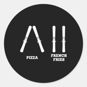Skidåkning Pizza Pommes Frites Rolig Nybörjare Snö Runt Klistermärke
