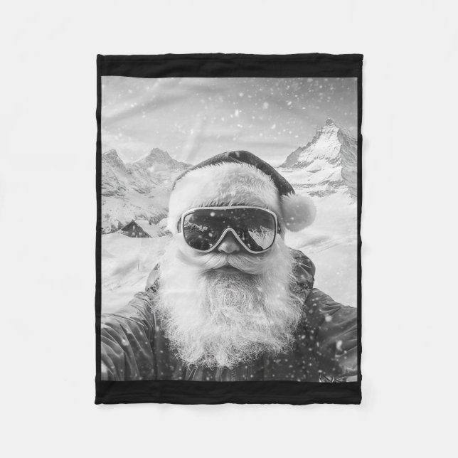 Skidåkning Santa Selfie Jul  Fleecefilt (Framsidan)