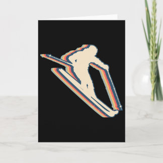 Skidåkning Ski Skidåkare Retro Linjekonst  Kort