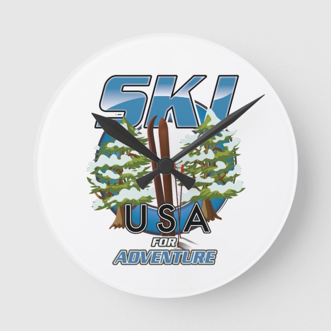 Skidåkning USA För äventyrslogotyp. Rund Klocka (Framsida)
