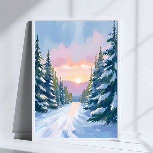 Skidåkning vid solnedgång Vinterberg Skidmålning Poster