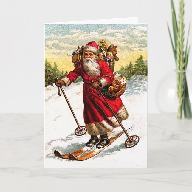 Skidåkningjultomten Helgkort (Framsida)