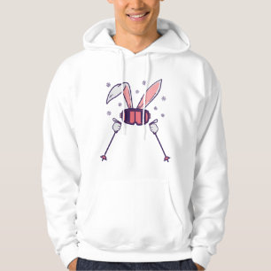 Skidande kanin med skidpinnar och skidglasögon hoodie