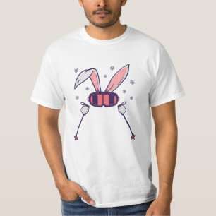 Skidande kanin med skidpinnar och skidglasögon t shirt