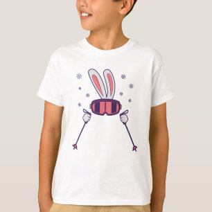 Skidande kanin med skidpinnar och skidglasögon t shirt