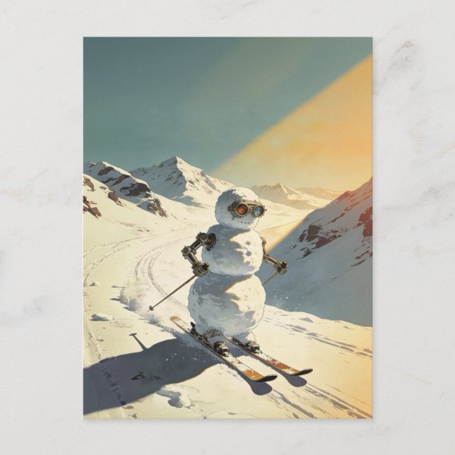 Skidande Snömannen  Vykort (Framsida)