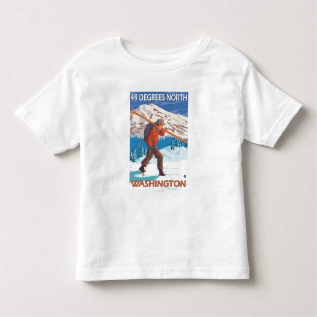 Skidar bärande snö för skieren - 49 grader norr, tee shirt (Framsida)