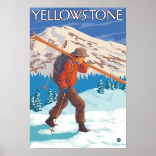 Skidar bärande snö för skieren - den Yellowston Poster