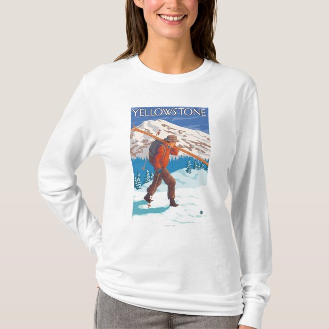 Skidar bärande snö för skieren - den Yellowstone Tee (Framsida)