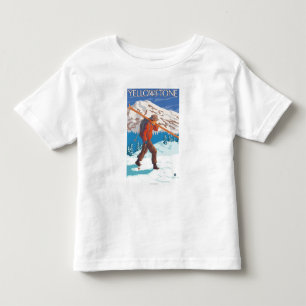 Skidar bärande snö för skieren - den Yellowstone Tee Shirt