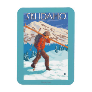 Skidar bärande snö för skieren - Idaho Magnet