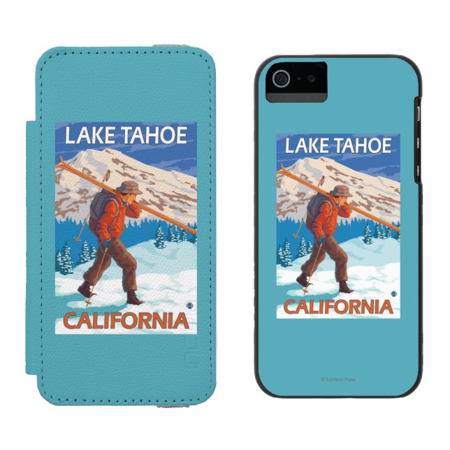 Skidar bärande snö för skieren - Lake Tahoe, Incipio iPhone Wallet Skal (Sida vid Sida)
